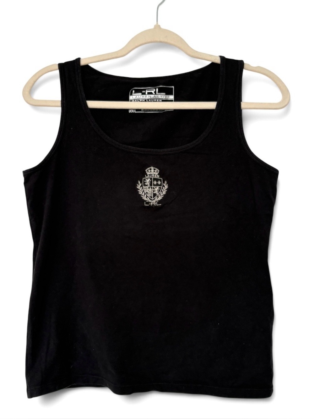 Ralph Lauren LRL Active Black Crest Tank Crop T-shirt Size M Activewear Luxe LRL
